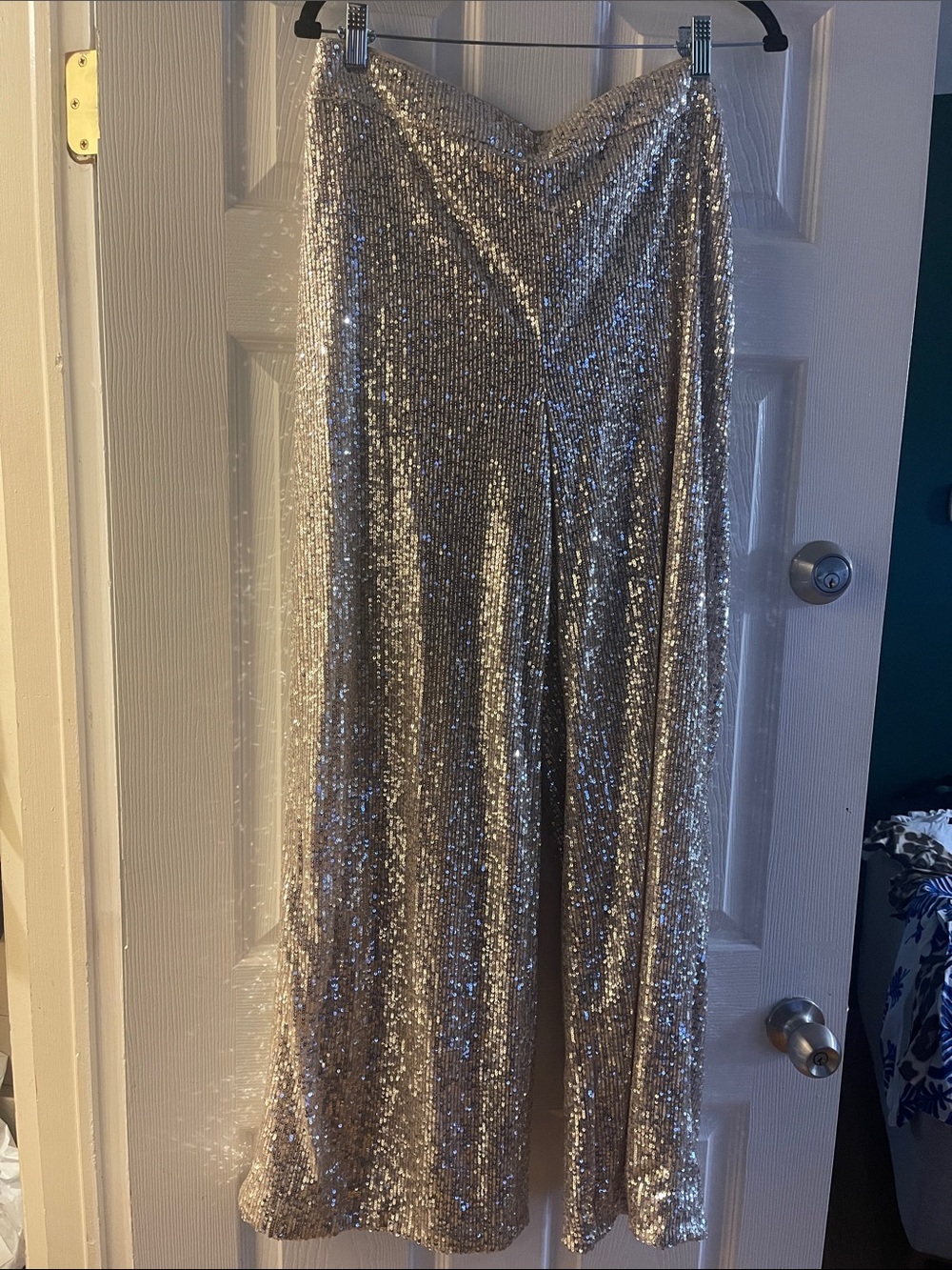 Banana Republic champagne and silver Sequin Wide Leg dress pants